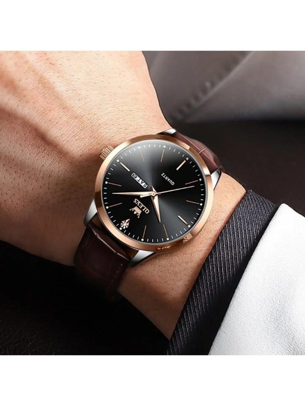 Men's Black Classic Analog Casual Luxury Leather Band Quartz Date Wrist Watch